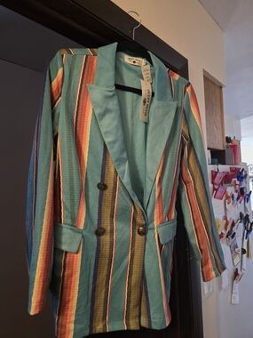 Crazy Train Teal & Multicolor Striped Blazer